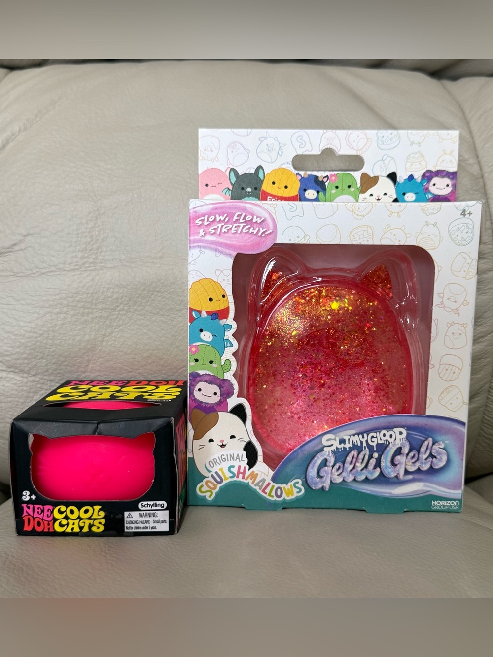 NeeDoh Cool Cats Pink & Slimy Gloop Squishmallows Gelli Gels Squishy Schylling